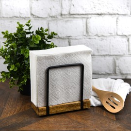 Tribello Modern Farmhouse Napkin Holder, Standing Vintage Napkin Holder for Tables, Steel And Wooden Base Kitchen & Dining Room Decor