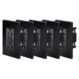 Black 20 Amp GFCI Outlet, NineLeaf GFI Electrical Dual Receptacle,Weather Resistant,Ground Fault Circuit Interrupters, Screwless Wall Plate Included, ETL Listed, 5Pack Black