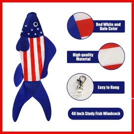 THQZLH USA American Fish Wind Sock Patriotic Wind Socks for Outside 40 Inch Summer Windsocks Durable