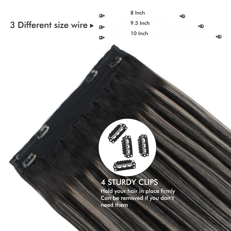 Sassina Invisible Wire Hair Extensions Real Human Hair with Transparent