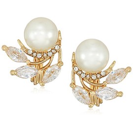 Anne Klein Classics Gold Tone Pearl Button Clip On Earrings, One Size