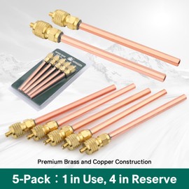 HONG SEN HVAC Schrader Access Service Valve 5PCS Kit, 1/4" SAE x 1/4" OD x 4.72" Stem, Copper Tube Stem Core for R290 Refrigerant, AC Refrigeration Repair Valve for Home Refrigerators