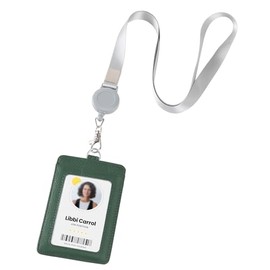 Genuine Leather id Badge Holder with Lanyard,Soft,ID Card Holder,Up to 20 Colors and Grains to Choose,frommultiple Card Slots,Vertical Work Name Badge case