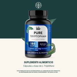 Life 360+ PURE TRYPTOPHAN | 180 cápsulas | Cápsulas a base de L-Triptófano | Suplemento Alimenticio | Cápsulas de gelatina y agua | Suplemento Alimenticio a base de L-Triptófano con 180 cápsulas en tarro.
