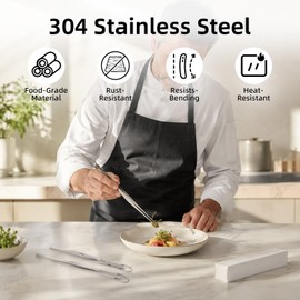 2 Pezzi Pinze da Cucina Inox, Pinzette Lunghe 30 cm con Gancio per Appendere, Pinza Cucina Barbecue in Acciaio Inossidabile per Cucinare, Grigliare e Cuocere