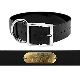 Heavy Duty 1 1/2" D Ring Hunting Dog Name Collar with Free Brass ID Plate (Black)