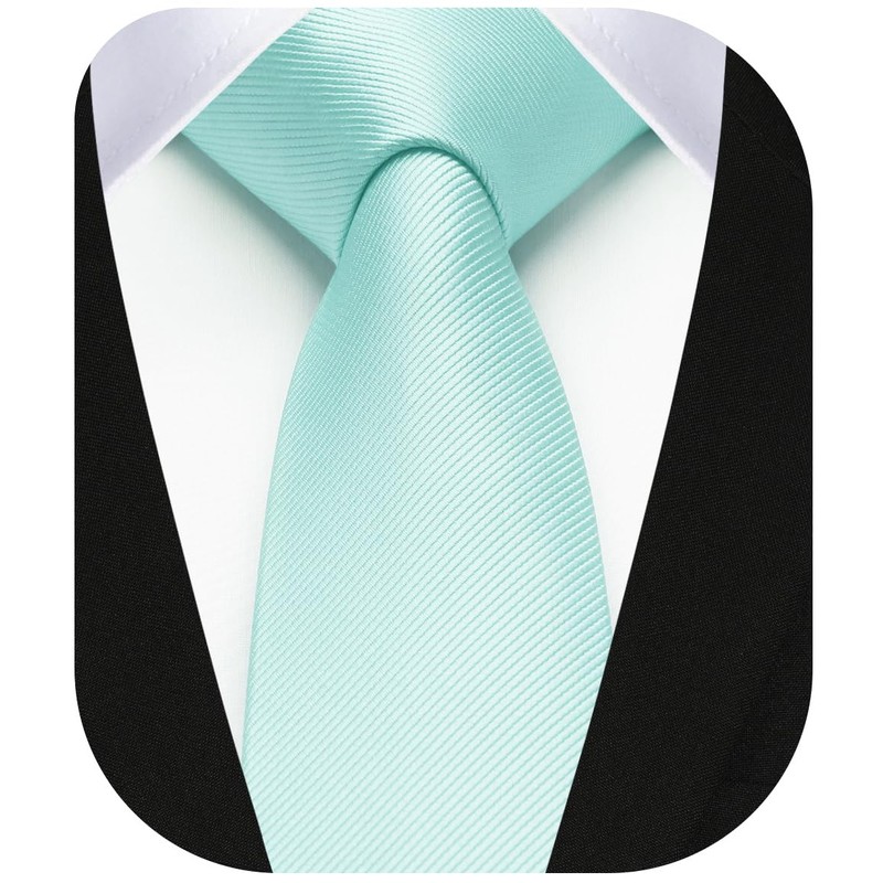 HISDERN Mint Green Tie Silk Skinny Tie Slim ties For