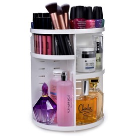 Masirs 360 Rotating Makeup Organizer - Adjustable Shelf Height and Fully Rotatable. The Perfect Cosmetic Organizer for Bedroom Dresser or Vanity Countertop. (White)