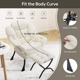 Congermom Lazy Chair with Folding Ottoman Modern Large Accent Chair,Contemporary Lounge Leisure Sofa Chair with Armrests Upholstered Sofa Armchair Reading Chair for Bedroom,Dorm & Office (Beige-f)