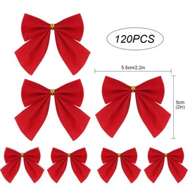 120 Pieces Christmas Ribbon Bows Red Mini Ribbon Bows Christmas Tree Decoration Xmas Wreaths Bowknot Ornaments for Christmas Tree, Christmas Wreath, Gift Decoration,5.5cm