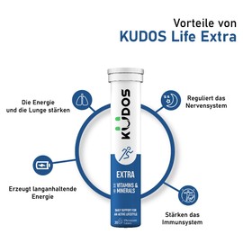 KUDOS Life KUDOS Life Extra Hochdosierte Multivitamin Mineral Brausetabletten, Tropischer Fruchtgeschmack, 3 x 20 = 60 Brausetabletten, Made in Germany