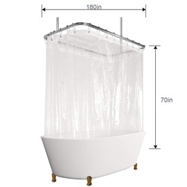 Riyidecor Clawfoot Tub Shower Curtain Liner All Around Bathtub Clear 180x70 Inch PEVA Wrap Around Freestanding Surround Oval Round Extra Wide Bathroom Vintage Antique 32 Pack Shower Hooks Heavy Duty