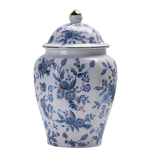 NS Online Rose Medium Urn for Female - Ceramic KeepsakeUrn for Human Ashes, Blue Rose Decorative Urns for Women/Mom/Girl, Honor Your Loved One Lost - Qnty 1