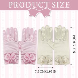SAIIURV 2 Pairs Little Girls Short Princess Satin Gloves Baby Girl Costume Party Accessories Gloves for Princess, Opera Dinner, Tea Party, Wedding, Birthday, Beige + Pink, Unit size
