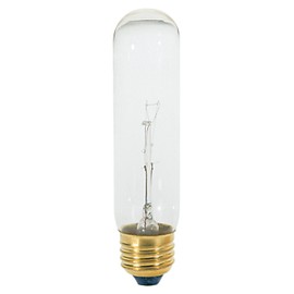 Satco S3896 Tubular Shaped Incandescent Light Bulb, Clear Finish, 60 Watts, 120 Voltage, 500 Initial Lumens, T10 Lamp Shape, Medium Base, E26 ANSI Base, 5'' MOL, 1-1/4'' MOD, 2000 Average Rated Hours