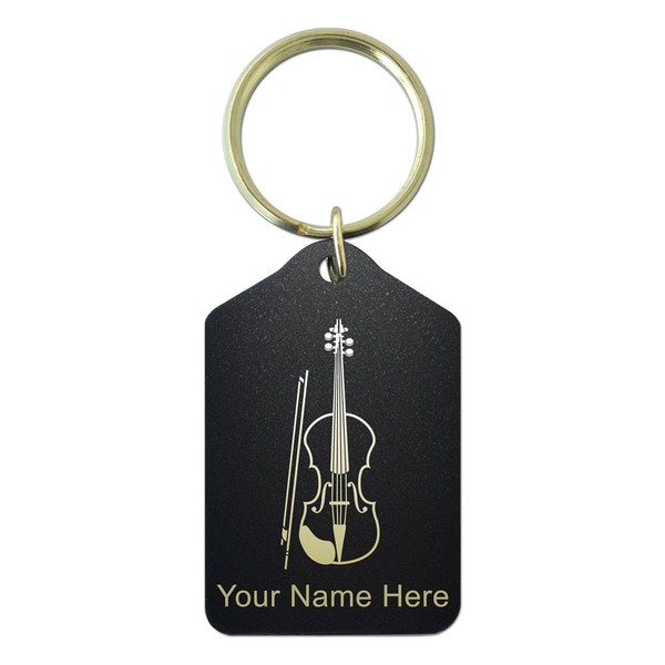 SkunkWerkz Keychain, Violin, Personalized Engraving Included (Black Metal)