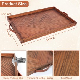 SXNOWS Large Ottoman Wooden Trays, Wooden Serving Tray with Handles, Large Ottoman Tray, Wooden Serving Tray for Coffee Table, Living Room and Kitchen, 24 x 16 inch