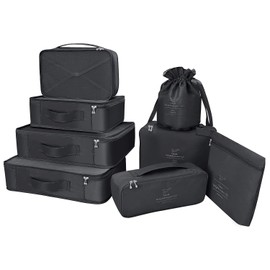 Cubos de embalaje, 8 juegos/7 colores, organizador de equipaje de viaje, incluye bolsa de almacenamiento de zapatos impermeable, bolsas de embalaje convenientes para viajeros, Negro