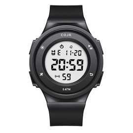 COJR Men's Digital Running Watch, Waterproof, 50 Meters, Multi-functional, Sports Watch, Date, Week, Alarm, Stopwatch, LED Display, Simple, Outdoor, Fashionable, Unisex, Japanese and English