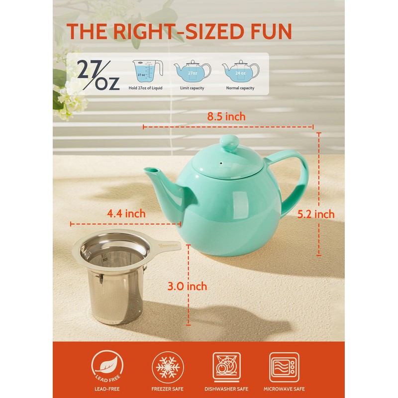 Sweese Teapots for Tea, 27 oz Porcelain Tea pot with