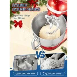 Stand Mixer Fohere, With Double Dough Hook, Wire Whip & Beater Mixers Kitchen Electric Stand Mixer, 5.5QT, 6+P Speed Tilt-head Standing Mixer, Kitchen Mixer with Bowl & Splash Guard, Red