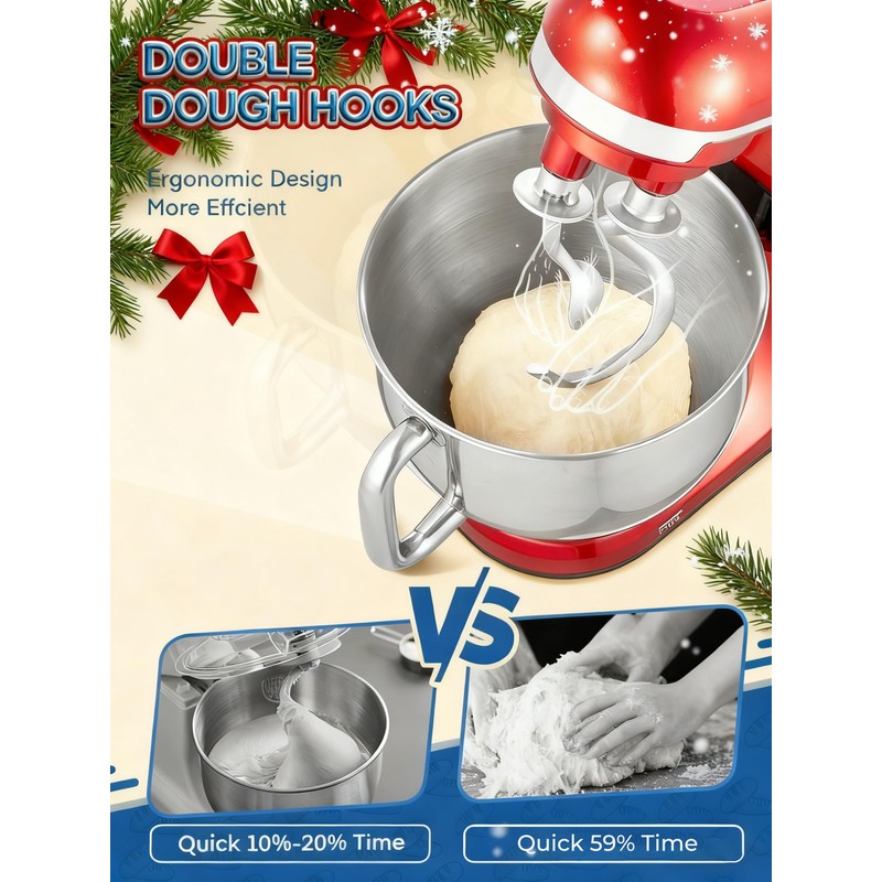 Stand Mixer Fohere, With Double Dough Hook, Wire Whip &