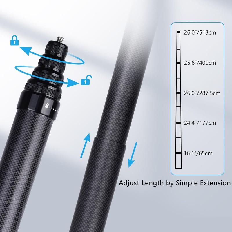 ARTCISE Extra Long Carbon Fiber Selfie Stick 5.1m Extendable, Lightweight