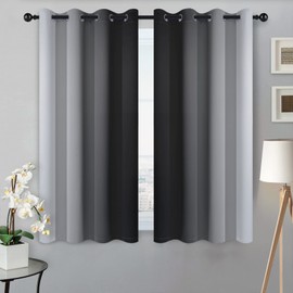 SimpleHome Ombre Room Darkening Curtains for Bedroom, Gradient Black to Grey White Light Blocking Thermal Insulated Grommet Window Curtain/Drapes for Living Room,2 Panels, 52x54 inches Length