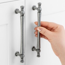 ASKANO 10 Pack 5 Inch Hole Centers, Antique lron Cabinet Pulls Antique Silver Cabinet Handles Vintage lron Kitchen Hardware for Cabinets ZP2408 Drawer Dresser Cupboard Bedroom Closet Bathroom Vanity