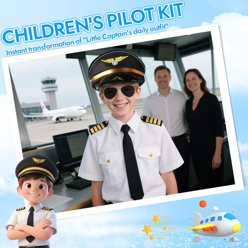 Bryndo 5 Pcs Airline Pilot Costue Set for Kids, Pilot