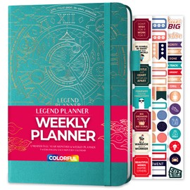 Legend Weekly Planner 2nd Edition Undated Agenda Diary for Time Management, Goal Setting Productivity, Tasks and To Do Lists, A5 Size Hardcover - Turquoise Gold Foil