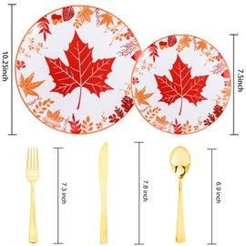Liacere 150PCS Thanksgiving Plastic Plates-Fall Plates-Thanksgiving Plates Include 30 Dinner Plates, 30 Dessert Plates,30 Gold Forks, 30 Gold Spoons, 30 Gold Knives Perfect for Thanksgiving