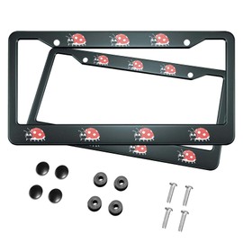 HOSNYE Ladybug License Plate Frame Black 2 Pcs Seven Red Ladybugs Metal Cute Licenses Plates Frames Licenses Plate Covers Car Tag Frame for Women Men US Vehicles, 12 x 6 Inch