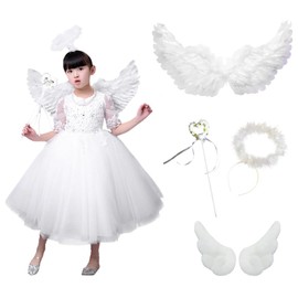 Formemory Angel Wings Cosplay Kids Angel Wing Heart Stick Hair Ornaments 4-piece Set White Angel Costume Accessory Women's White Unisex (65*35)