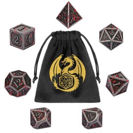 DND Metal Dice Set, 7-Piece Polyhedral Metal Dice, Role Playing Board Game Accessories, D&D Gifts with Gift Bag, D20, D12, 2 D10 (00-90 and 0-9), D8, D6 and D4, Bloodstained Silver