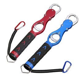 Portable Fish Lip Gripper 2 Pack Red and Blue Fish Clamp Holder Aluminum Handle Tool with Scale for Freshwater and Saltwater Fishing