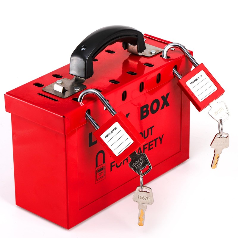 WUWEOT Group Lock Box, Red Portable Lockout Tagout Box Loto
