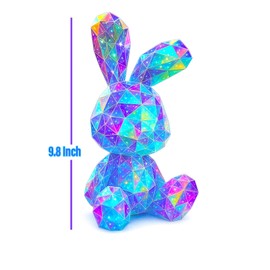 Aladdinas LED Teddy Bear Night Light, Holographic Iridescent Design, Nursery Decor Display Box with Ribbon (Bunny, Small)