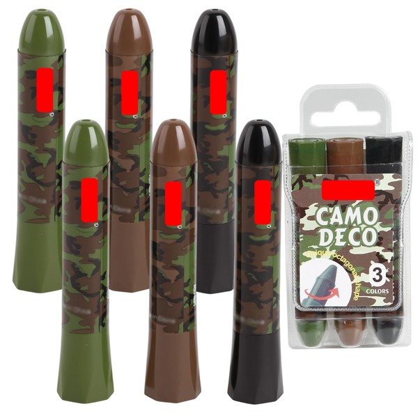 6 Pack Camouflage Makeup Sticks with 3 Colors, Army Face