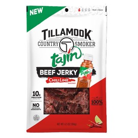 Tillamook Country Smoker Tajin Style Chili Lime Beef Jerky, Thin Sliced Meat Sticks, Low Carb, High Protein, Ready to Eat Keto Snacks, Savory and Tangy Flavor, On-the-Go Snack, 6.5 Ounce