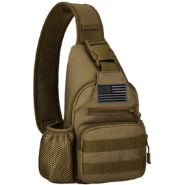 ZHIERNA Tactical Sling Crossbody Backpack with Water Bottle Holder, MOLLE EDC Shoulder Sling Chest Bags with USB Charging Port for Travel Walk(Coyote)