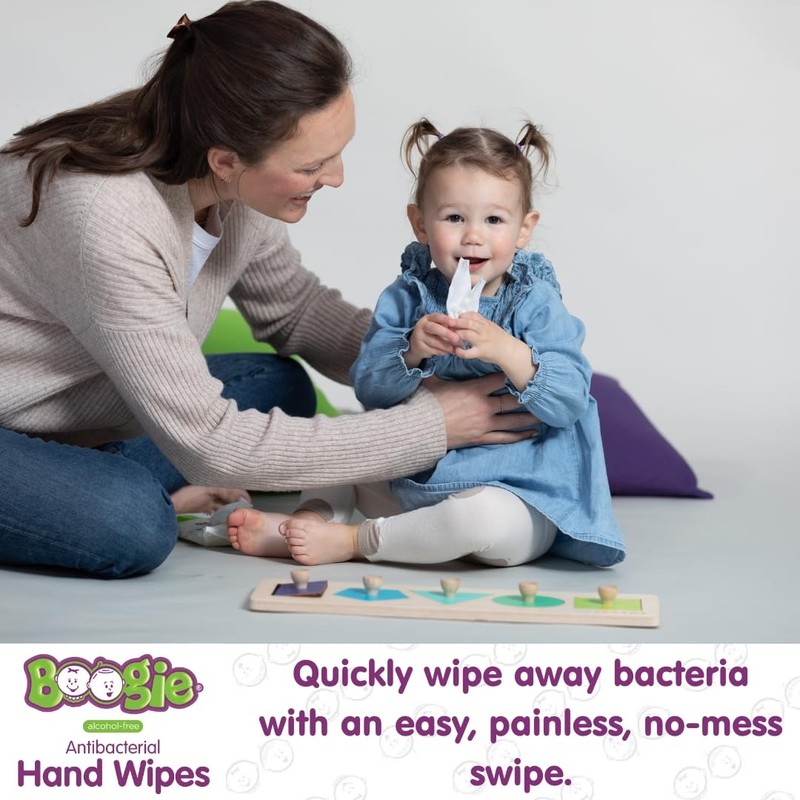 Boogie Antibacterial Hand Wipes, Alcohol Free, Hypoallergenic and Moisturizing Aloe,