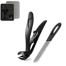 Angled Head Nail Clippers for Seniors - Ergonomic Toenail Clipper for Thick Nails, Premium Steel Nail Cutter Trimmer with Catcher for Men and Women