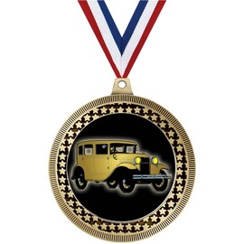 2.75" Antique Car Medal Award, Gold Vega Antique Car Team Trophy Award Includes Free Neck Ribbon