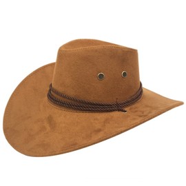 Sandy Ting Men's Outback Faux Felt Wide Brim Western Cowboy Hat (Brown)