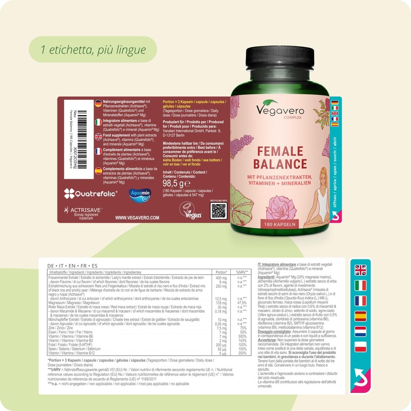 Vegavero FEMALE BALANCE | 180 capsule | per Squilibrio Ormonale