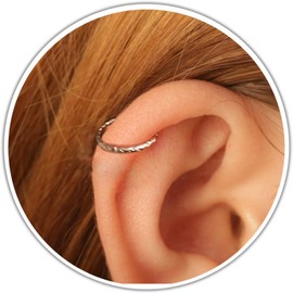 Tiny Silver Helix Hoop - Hammered 8mm 925 Sterling Silver Cartilage Earring - Handmade Hypoallergenic Thin 20 Guage Silver Piercing Hoop
