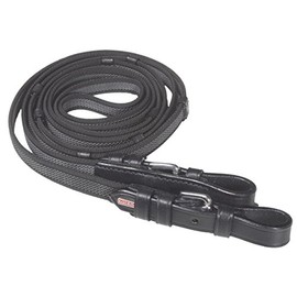 Super Grip Reins with Stoppers and Buckles - Black/Chrome