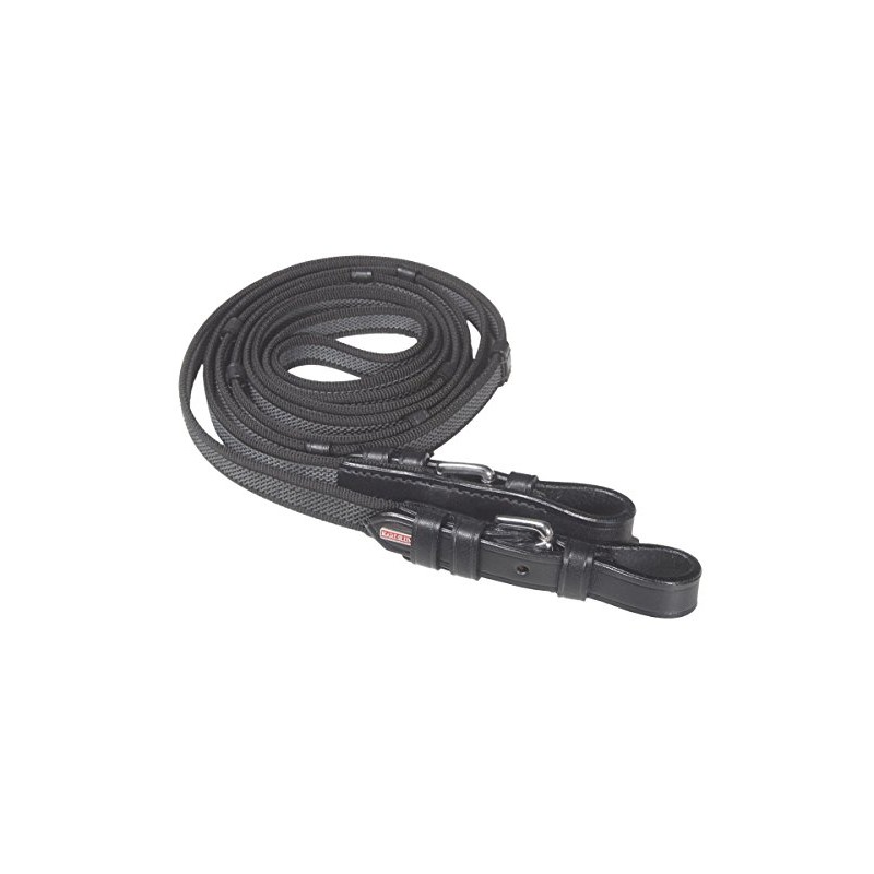 Super Grip Reins with Stoppers and Buckles - Black/Chrome