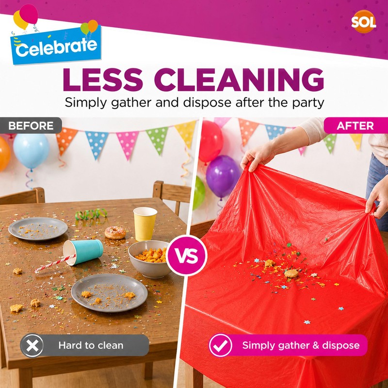 SOL 6pk Red Table Cloth - Disposable Waterproof Plastic Party